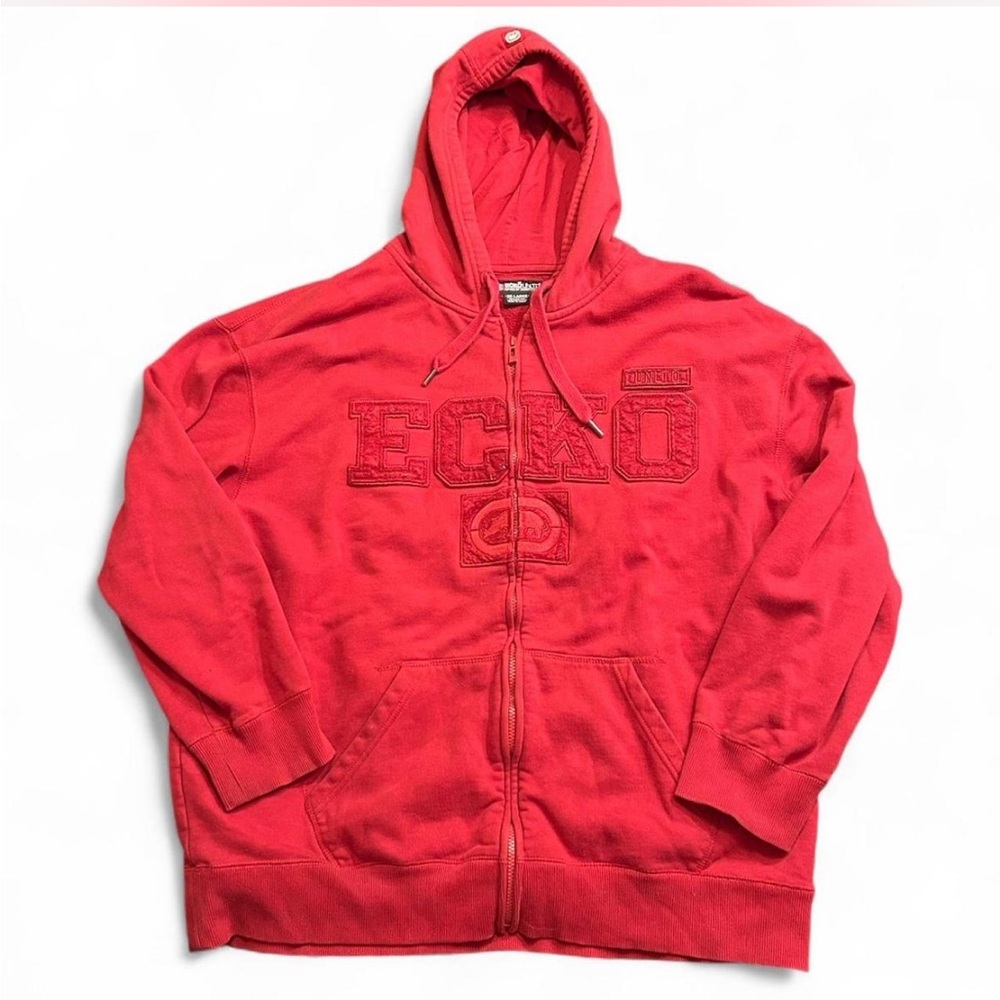 Y2K Ecko Unlimited Red Zip Heavyweight Hoodie size men’s XXXL